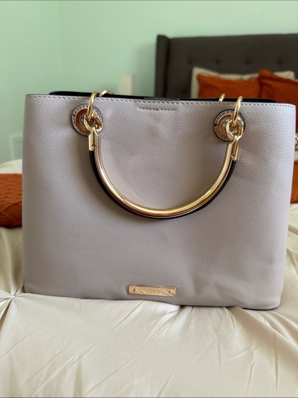 Aldo Light Gray Satchel with Gold Hardware
